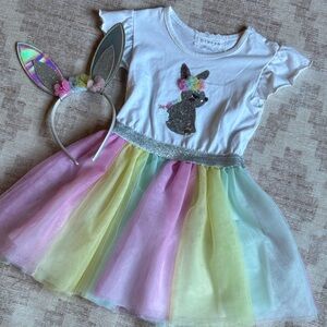 btween Pastel Sequined Easter Bunny Dress with Bunny Ears Headband size 4T